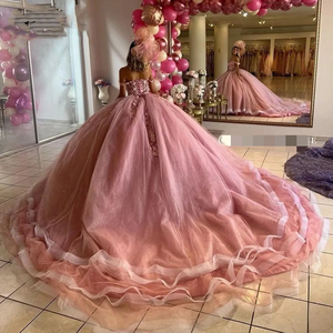 Princess Pink Off Shoulder Plus Size Plus Size Vestidos Para <strong>Prom</strong> Party Gowns Sweet 16 Girls Quinceanera <strong>Dresses</strong> MQ722 - Product Image 2