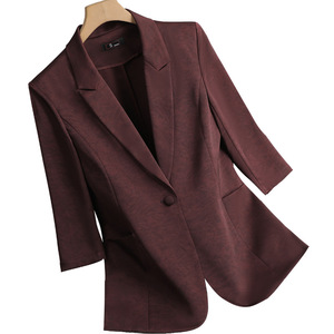 Women's Blazer Black Solid Color Three Quarter Sleeve No Wrinkle Treatment Casual Suit Jacket - Product Image 5