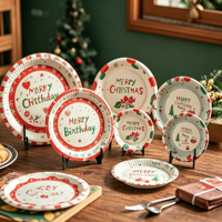 Assiette en papier jetable écologique avec motif personnalisé pour fête, style américain
