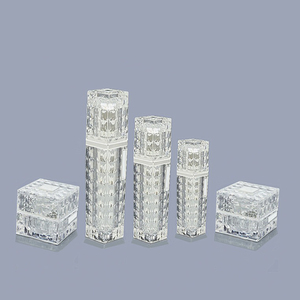 High-end luxury acrylic vacuum lotion bottle silver skincare packaging plastic bottle set