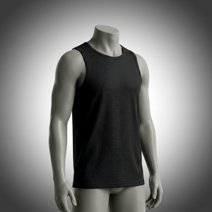 Camiseta sin mangas de malla negra para hombre, cuello redondo, absorbe la humedad, corte regular, verano, 100% poliéster, color sólido - Product Image 1
