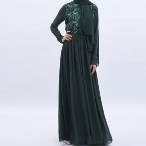 mousseline de soie Sequin poitrine à manches longues Botton couches transparentes femmes musulmanes élégant été printemps Abaya - Product Image 5