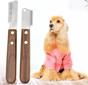 Peine profesional de acero inoxidable para perros, cuchillo de pelado con mango de madera, removedor de pelo de mascotas, accesorios para excéntricos