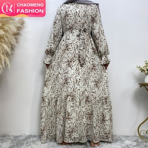 6434b# <b>Summer</b> Fashion Floral Printed Flare Sleeve Dress Elegant Women's A-line Chiffon Dresses With Full Lining - Product Image 1