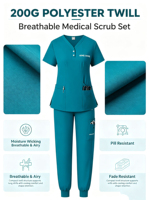 Ensemble de tenues médicales à col en V en polyester tissé, uniforme d'infirmière, vêtements de travail hospitaliers, tenue unisexe pour clinique dentaire et salon, survêtement pour femme
