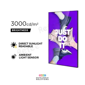 Haute luminosité boutique publicité signalisation numérique lumière du soleil écran lisible moniteur de panneau LCD 3000nits boutique fenêtre affichage de plafond