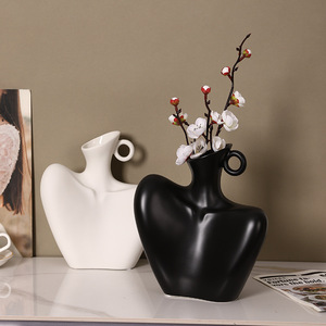 Vase en céramique irrégulier Mystic Arts, décoration minimaliste moderne pour la maison, conteneur à fleurs abstrait 7401Q - Product Image 2