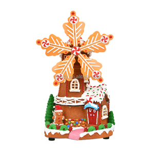 Adorno Navideño de Resina LED con Molino de Viento, Función Giratoria, Música, Casa de Jengibre, Ecológico, Duradero, Decoración al por Mayor de Fábrica - Product Image 6
