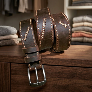 Ceinture carrée vintage pour homme en cuir véritable de vache, boucle en acier, taille et forme personnalisables, écologique, imperméable, résistante - Product Image 1