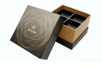 Boîte à bijoux et montres de luxe, nouveau design carré, rigide, recyclable, avec gaufrage, revêtement UV, bronzage, imperméable, en papier, avec doublure en éponge