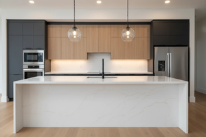 VIETNAM QUARTZ ARTIFICIEL CALACATTA MIAMI GOLD GRANDE PLAQUE DESIGN MODERNE 3D ÉPAISSEUR 20mm POUR PLAN DE TRAVAIL D'HÔTEL ET PLAN DE VANITÉ - Product Image 3