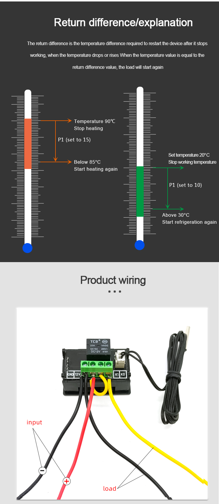W1209 WK DC12V LED digital thermostat thermometer temperature switch temperature controller +NTC sensor(图4)