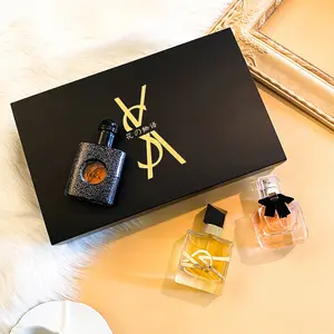 Em estoque palavras de flores TikTok Kuaishou Perfume para mulheres terno preto caixa de presente de perfume masculino de três peças
