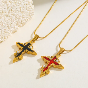 Fashion 18K Gold Plated 304 Stainless Steel Zircon <b>Cross</b> <b>Necklace</b> for <b>Women</b> Simple Casual Snake Chain Pendant for Daily Wear - Product Image 5