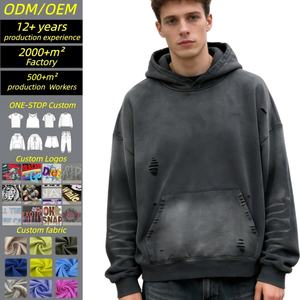 Sudadera con Capucha para Hombre, Talla Grande, Holgada, 100% Algodón, Estilo Deportivo para Exteriores, Lavado Desgastado, Proveedor Principal - Product Image 1