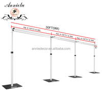 Support de cadre rétractable pour rideaux en alliage d'aluminium et fer argenté de haute qualité, double barre transversale, 9 m x 3 m, pour décoration de mariage