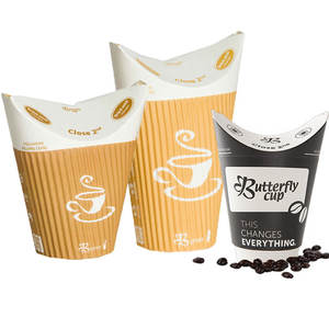 Gobelets à café jetables faciles à emporter, résistants à l'eau et à l'huile, pour frites, barbecue, double paroi, revêtement en PLA, gobelets en papier papillon - Product Image 2