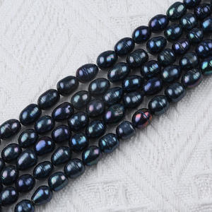 Perlas de Agua Dulce Naturales Hechas a Mano de Zhuji, 8-9 mm, Forma de Arroz Negro, Orificio Recto, Coloridas, para Manualidades, Perlas Sueltas - Product Image 2