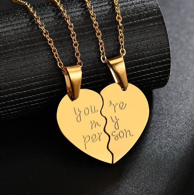 New Popular Jewelry Love Double Half Heart You Are My Person English Stainless Steel Couple Necklace