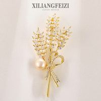 JAENONES Soldes Exceptionnelles Broche de Mariage Femme en Perle d'Eau Douce Naturelle et Zircon, Motif Épi de Blé