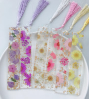 Marcapáginas Acrílicos Promocionales Ecológicos Modernos con Flores Secas, Borlas de Colores Mezclados, Impresión Digital, para Mujeres, Niños, Navidad
