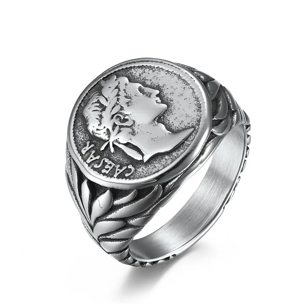 Europese En Amerikaanse Stijl Romeinse Imperium Caesar Rvs Ring Vintage Munt Caesar Hoofd Portret Hipster Armband