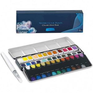Premium 24/36/48 Colors <b>Tin</b> Box Watercolor Paint Half Pan Set Water Brush Artists Art Painting Students Kids Beginners Canvas - Product Image 3