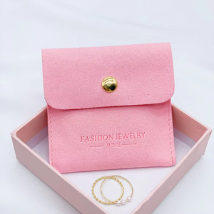 Juego de Bolsa y Caja de Joyería de Gamuza Rosa Personalizada, Bolsa de Joyería con Soporte para Pendientes, Bolsa de Joyería con Botón - Product Image 2