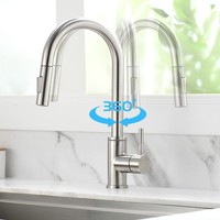 Robinet de cuisine à économie d'eau, à poser sur le plan, en nickel brossé avec lumière LED à changement de couleur (3 couleurs), eau chaude et froide