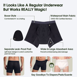 LYNMISS ملابس داخلية رجالية مانعة للتسرب قابلة للغسل وقابلة لإعادة الاستخدام بوكسر قطن قصير ، تسرب المثانة المتدفق بكثافة - Product Image 6