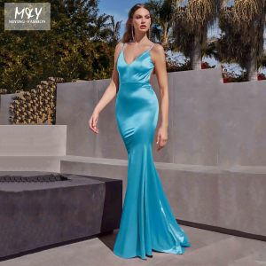 New Sling sâu v-cổ của phụ nữ satin dài buổi tối ăn mặc thời trang thanh lịch phù hợp với sexy trang trọng tiệc cưới prom Dress - Product Image 1