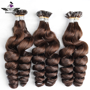 Solution de cheveux fins Extensions de cheveux humains collés à la kératine avec pointe en U crue <span class=keywords><strong>Micro</strong></span> Link I Tips Keratin Bond Curly Wave Extensions de cheveux - Product Image 6