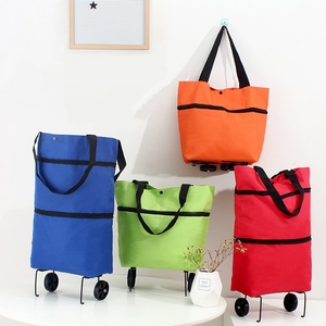Chariot de courses pliable – 2-en-1 à tirer à la main et en sac à dos, chariot pliable avec roues – Imperméable, chariot d'épicerie portable pour H - Product Image 5
