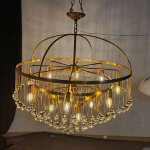 Lustre moderne rond en laiton et verre, cascade multi-niveaux, pour salon de luxe, plafond haut, hall d'hôtel, luminaire suspendu - Product Image 4