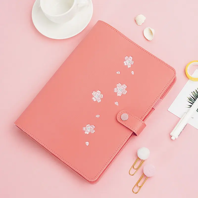 Fast shipping Custom PU Leather Classic easy writing A5 cherry blossoms Journal diary notebook