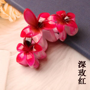 Vente en gros d'accessoires pour cheveux pour filles, grandes pinces à cheveux à fleurs hawaïennes, couleur dégradée, 3 fleurs, grande pince à cheveux Plumeria pour femmes - Product Image 4