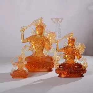 厂家批发水晶琉璃藏传佛教造像文殊菩萨雕像H12cm/H17cm/H21cm/H30cm