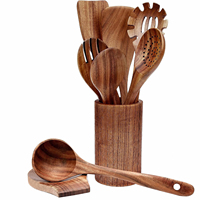 Ensemble d'ustensiles de cuisine FAREA en bois d'acacia et de teck de qualité supérieure, cuillère, spatule, louche pour la collection d'outils de cuisine