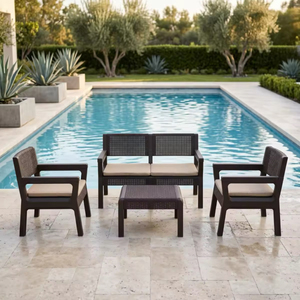Conjunto de Muebles de Jardín de Mimbre de 4 Piezas de Grado Comercial, Moderno, con Cojines Gruesos y Suaves para Jardín, Patio Trasero o Terraza - Product Image 3