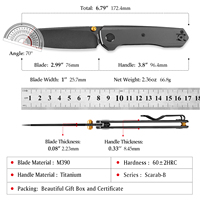 Couteau pliant de poche TRIVISA pour hommes, lame Scarab-B M390, manche en titane, outil de haute qualité pour le camping en plein air, la chasse, la coupe, EDC
