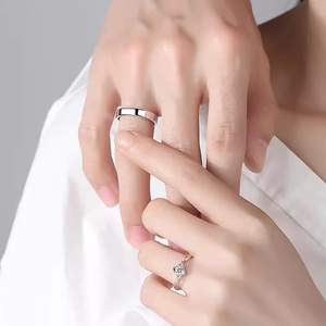 Anillos de Pareja de Plata de Ley S925, Estilo Coreano, Diseño de Lujo Ligero, Anillo de Circonio en Forma de Corazón - Product Image 4
