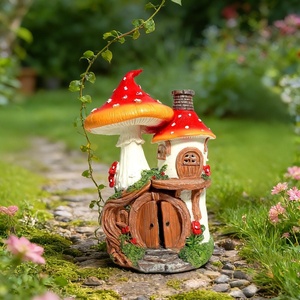 Cabane champignon de conte de fées en résine avec lumière solaire, veilleuse, décoration de jardin, pelouse, rocaille, aménagement paysager, ornements modernes - Product Image 2