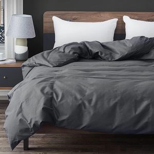 Housse de couette 2,0 m pour lit, gris foncé uni, teint en fil, 100 % coton, lavable, pour dortoir et hôtel - Product Image 3