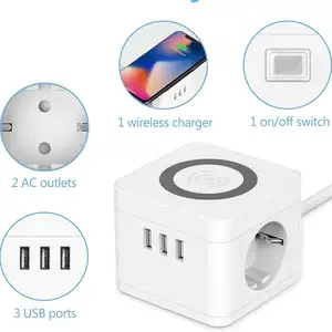 Europe Power Magic Cube Power Socket Wireless USB-c Power Strip Extension Socket With Top Fast Wireless Charging