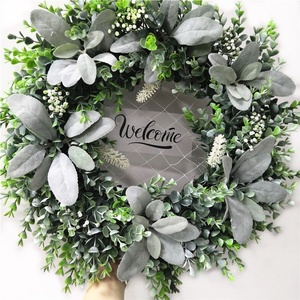 QSLH-WE056 Eucalyptus Greenery <strong>Wreaths</strong> with Poly Deco Mesh Artificial <strong>Spring</strong> <strong>Wreath</strong> for Advent - Product Image 1