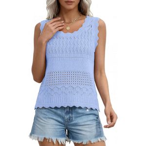 Débardeur en crochet pour femme, sans manches, bleu, en dentelle, style bohème, pour l'été, 100% coton, respirant, vêtement d'extérieur - Product Image 5