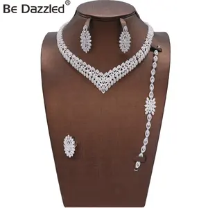 Bedazzled奢华时尚婚礼珠宝非洲设计立方氧化锆钻石大号新娘项链女士珠宝套装