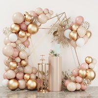 Kit d'arche et de guirlande de ballons rétro roses écologiques, ballons métalliques chromés blancs et dorés pour les décorations de fête de remise des diplômes et de vacances