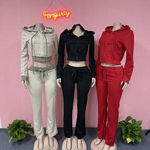 Setelan Santai 2 Potong Wanita 2025, Pakaian Olahraga Fitness, Setelan Jogger, Hoodie Warna Kontras Modis dan Celana Rajut - Product Image 1