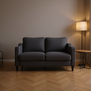 Dark Grey 2 Seater Living Room <b>Sofa</b> Polyester Fabric Metal <b>Legs</b> Modern Design Upholstered Tight Back Straight Arms - Product Image 2